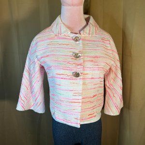 Milly of New York White Neon Tweed Emboidered  Crop 3/4 sleeve  Blazer  S
